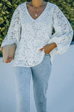 White Loose Puff Sleeve Lace Blouse