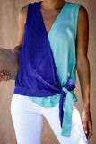 and Rose Colorblock Drape Tie Tank Top