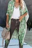 Boho Paisley Print Kimono Beach Cover up with Tassel