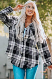 Black Grid Print Boyfriend Shirt Coat