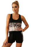 Cheetah Print Sequins Top & Drawstring Waist Shorts Set