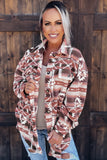 Tribal Print Pocket Buttoned Sherpa Jacket