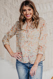 Floral Print Lace Up V Neck Buttoned Shirt