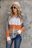 Zipped Front Colorblock Hollow-out Knit Hoodie