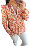Floral Pattern Peplum Blouse with Ruffles