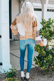 Brown Colorblock Leopard Ribbon Tie Blouse
