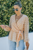 Orange Surplice V Neck Swiss Dot Blouse with Ruffle