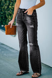 High Rise Washed Distressed Flare Jeans