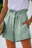 Beige Tie Waist Casual Shorts with Pockets