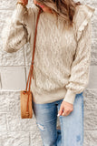 Frilled Shoulder Detail Cable Knit Sweater