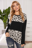 Latter Colorblock Leopard Print Long Sleeve Top