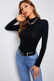 Black Mock Neck Long Sleeve Stretchy Basic Top