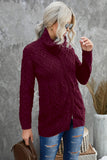 Wine Red Zip-up Open Front Knitted Sweater