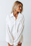 White Eyelet Detail Oversize Shirt with Chest Pockets