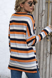 Multicolor Striped Drop Shoulder Loose Top with Slits