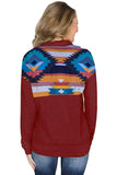 Turn Down Collar Zip Tribal Print Sweatshirt