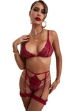 Hollow-out Lace Bralette Set with Garter Belt