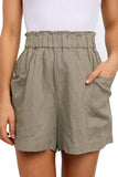 Khaki Paperbag Waist Flare Casual Shorts with Pockets