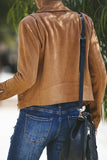 Khaki Zipped Notch Collar Short Jacket