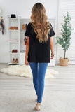 Wine Lace V Neck Short Sleeve T-shirt