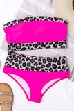 Neon Pink Leopard Print Trim Bandeau Bikini