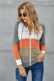 color Zipped Front Colorblock Hollow-out Knit Hoodie