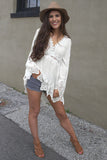 White Bell Sleeves Crochet Insert Blouse