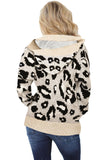Beige Long Sleeve Button-up Hooded Leopard Print Cardigan