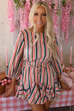 Striped Print Ruffled Lace-up High Waist Mini Dress