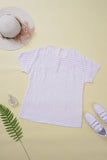 Floral Neck Short Sleeve Striped T-shirt