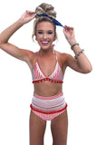 Pom Pom Mesh Insert High Waist Bikini