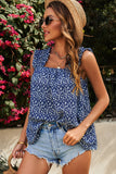 Sky Blue Floral Ruffled Straps Flowy Tank Top