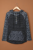 Color Block Leopard Long Sleeves Gray Hoodie