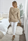 Kangaroo Pocket Button Lace Drawstring Hooded Pullover Sweater
