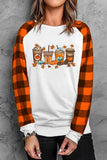 Pumpkin Cups Graphic Print Plaid Color Block Top