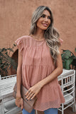 Dusty Pink Polka Dot Babydoll Style Flutter Sleeve Top