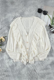 Ruffled Buttoned Open Front Knitted Sweater