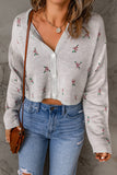 Gray Floral Cropped Sweater Cardigan