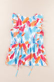 Multicolor Abstract Print V Neck Ruffled Tank