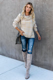 Beige Grid Pattern Turtleneck Sweater