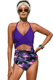 Halter Cross Wrap Floral Print One-piece Swimwear