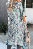 Boho Paisley Print Kimono Beach Cover up with Tassel