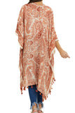 Boho Paisley Print Kimono Beach Cover up with Tassel