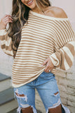 Bubble Sleeve Mixed Stripe Pullover Sweater