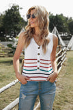 V Neck Striped Pattern Knit Tank Top with Buttons