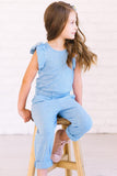 Little Girls Ruffled Shoulder Keyhole Back Jumpsuit with Pockets