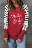 Christmas Santa Baby Graphic Striped Leopard Sleeves Top