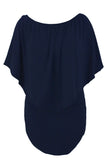 Plus Size Multiple Dressing Layered Dark Blue Mini Poncho Dress