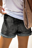 Distressed Ripped Rolled Hem Black Denim Shorts