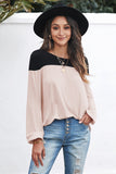 Round Neck Long Sleeve Color Block Tunic Top